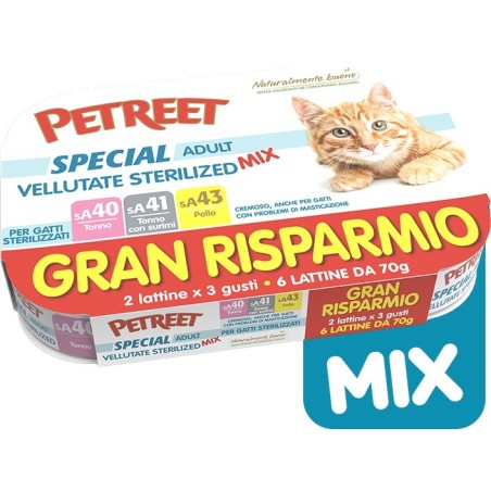Petreet Gran risparmio  x6 MIX vellutate sterilised tonno, tonno con surimi e pollo
