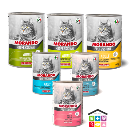 Morando Professional ADULT PATÈ CON VITELLO,MANZO E ORTAGGI,PESCE BIANCO E GAMBERETTI,MAIALE, POLLO E TACCHINO,MERLUZZO 400g