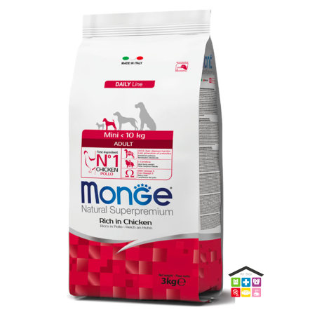 Monge Mini Adult Ricco di Pollo 0,800g, 3kg/7kg